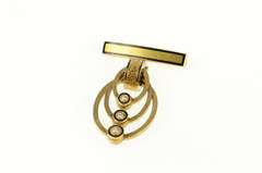 14K Yellow Gold Victorian Black Enamel Pearl Dangle Oval Pin/Brooch