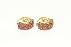 14K Yellow Gold Squared Natural Ruby Filigree Statement Hoop Earrings