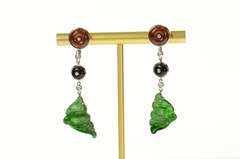18K White Gold Jadeite Fish Diamond Dangle Screw Back Earrings