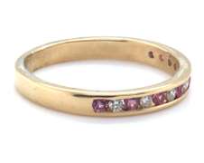 Charming Yellow Gold Pink Sapphire and Diamond Channel Set Band