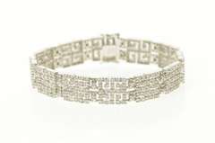 14K White Gold 5.00 Ctw Diamond Greek Key Swirl Tennis Bracelet