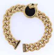 Fancy Link Yellow Gold Panther Head Bracelet