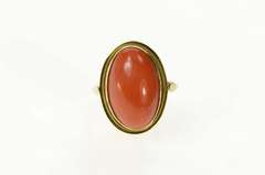18K Yellow Gold Victorian Red Coral Cabochon Statement Ring