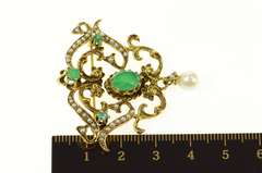 14K Yellow Gold Victorian Chrysoprase Seed Pearl Scroll Pendant/Pin