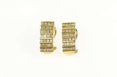 10K Yellow Gold 1.45 Ctw Squared Diamond French Clip Hoop Earrings
