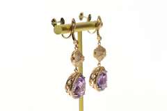 14K Rose Gold 9.60 Ctw Pear Amethyst Diamond Ornate Dangle Earrings