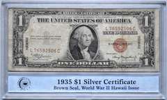 $1 Hawaii Overstamp Emergency Issue 1935 A Brown Seal Silver Certificate