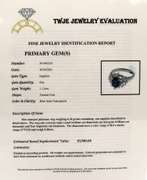 Remarkable White Gold Blue Sapphire w Mixed Cuts around Diamond Ring