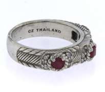 Sterling Silver 3-Stone-Ring with Red Gemstones