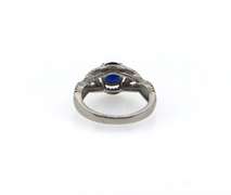 Sterling Silver Bridal Set Ring with Deep Ocean Blue Gemstone and Cubic Zirconias