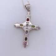 Sterling Silver & Gemstone Cross Pendant Necklace