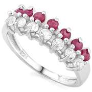 2/3 CT RUBY & 1/2 CREATED WHITE TOPAZ 925 STERLING SILVER BAND RING