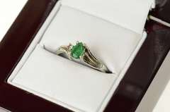 14K White Gold Pear Natural Emerald Diamond Accent Bypass Ring