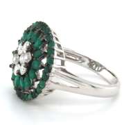 Pretty Floral Emerald and Diamond Ring with 18k Stamped White Gold Band