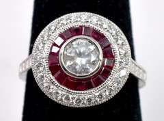Dazzling Bezel Set Brilliant Cut 0.51CTS Diamond Set within a Diamond and Ruby Platinum Ring