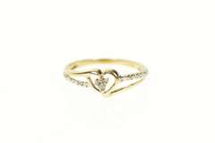 10K Yellow Gold Diamond Inset Wavy Heart Love Promise Ring