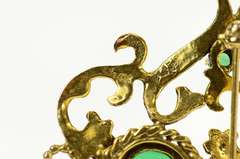 14K Yellow Gold Victorian Chrysoprase Seed Pearl Scroll Pendant/Pin
