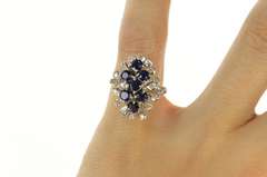 14K Yellow Gold Retro Ornate Sapphire Diamond Petal Halo Ring