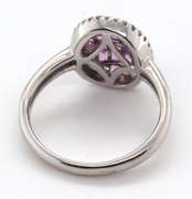 Enchanting 18k Stamped White Gold Pink Sapphire Cluster Ring surrounded by Gorgeous Diamonds