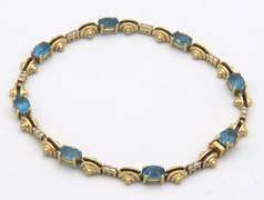 LADIES 14 KT YELLOW GOLD TOPAZ AND DIAMOND BRACELET