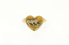 14K Yellow Gold Retro Diamond Accent Heart Promise Ring