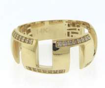 Gorgeous Handmade Italian 14k Gold Contemporary Style Ring with Cubic Zirconias