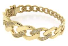 Feminine Handmade Italian 14k Gold Curb Chain Bangle Bracelet with Cubic Zirconias