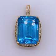 14kt Gold, Blue Topaz, & Diamond Pendant
