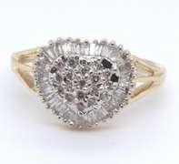 Fabulous Bagutte and Round Diamond Heart Cluster Ring