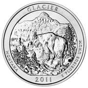 2011 America The Beautiful Five Ounce Silver Uncirculated Coin Glacier National Park Montana.