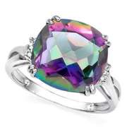 3.83 CT MYSTIC GEMSTONE & DIAMOND 925 STERLING SILVER RING