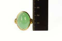 14K Yellow Gold Chinese Oval Jade Ornate Statement Cocktail Ring