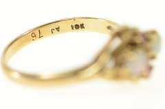 10K Yellow Gold Natural Opal Garnet Ornate Retro Statement Ring