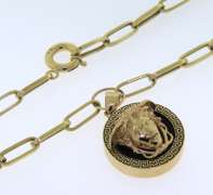 Italian Style Yellow Gold Paper Clip Black Onyx Pendant on Chain