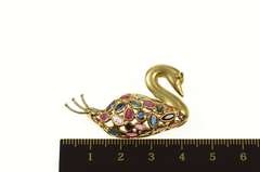 14K Yellow Gold Sapphire Ruby Encrusted Swan Statement Pin/Brooch