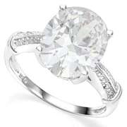 5.16 CT WHITE TOPAZ & DIAMOND 18K GOLD PLATED RING