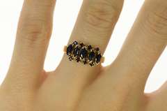 14K Yellow Gold Marquise Natural Sapphire Statement Band Ring