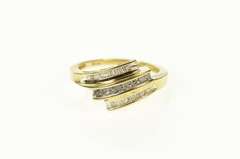 10K Yellow Gold Baguette Round Diamond Bypass Statement Ring