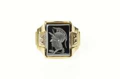 10K Yellow Gold Carved Hematite Intaglio Soldier Men's Retro Ring