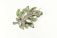 18K White Gold 9.55 Ctw Pave Tsavorite Garnet Diamond Leaf Pin/Brooch