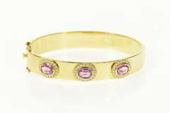 18K Yellow Gold 7.36 Ctw Pink Sapphire Diamond Halo Bangle Bracelet