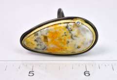 Colorful Gemstone & CZ Set in Rhodium Plated Sterling Silver Ring with Yellow Gold and CZ Accents