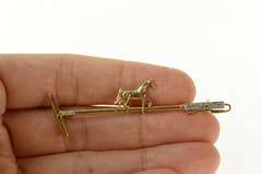 10K Yellow Gold Diamond Horse Polo Mallet Polocrosse Pin/Brooch