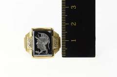 10K Yellow Gold Carved Hematite Intaglio Soldier Men's Retro Ring