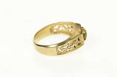 10K Yellow Gold Retro Tiger's Eye Ornate Textured Nugget Ring