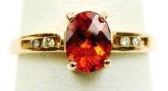Finest 14K Rose Gold Mandarin Garnet & Diamonds Ring, 8.5