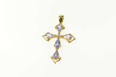 14K Yellow Gold Pear Tanzanite Diamond Accent Cross Pendant