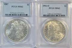 PCGS MS62 1887 & 1902-O Morgan Silver Dollars. Flashy