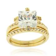 18K Gold over Sterling Silver Square CZ Engagement Stackable Ring Set
