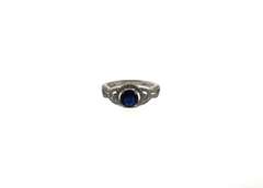 Sterling Silver Bridal Set Ring with Deep Ocean Blue Gemstone and Cubic Zirconias